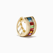 14K Yellow Gold Multi Gemstone and Diamond Huggie Earrings