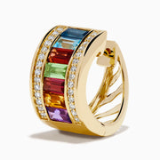 14K Yellow Gold Multi Gemstone and Diamond Huggie Earrings