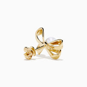 14K Yellow Gold Pearl and Diamond Bow Stud Earrings