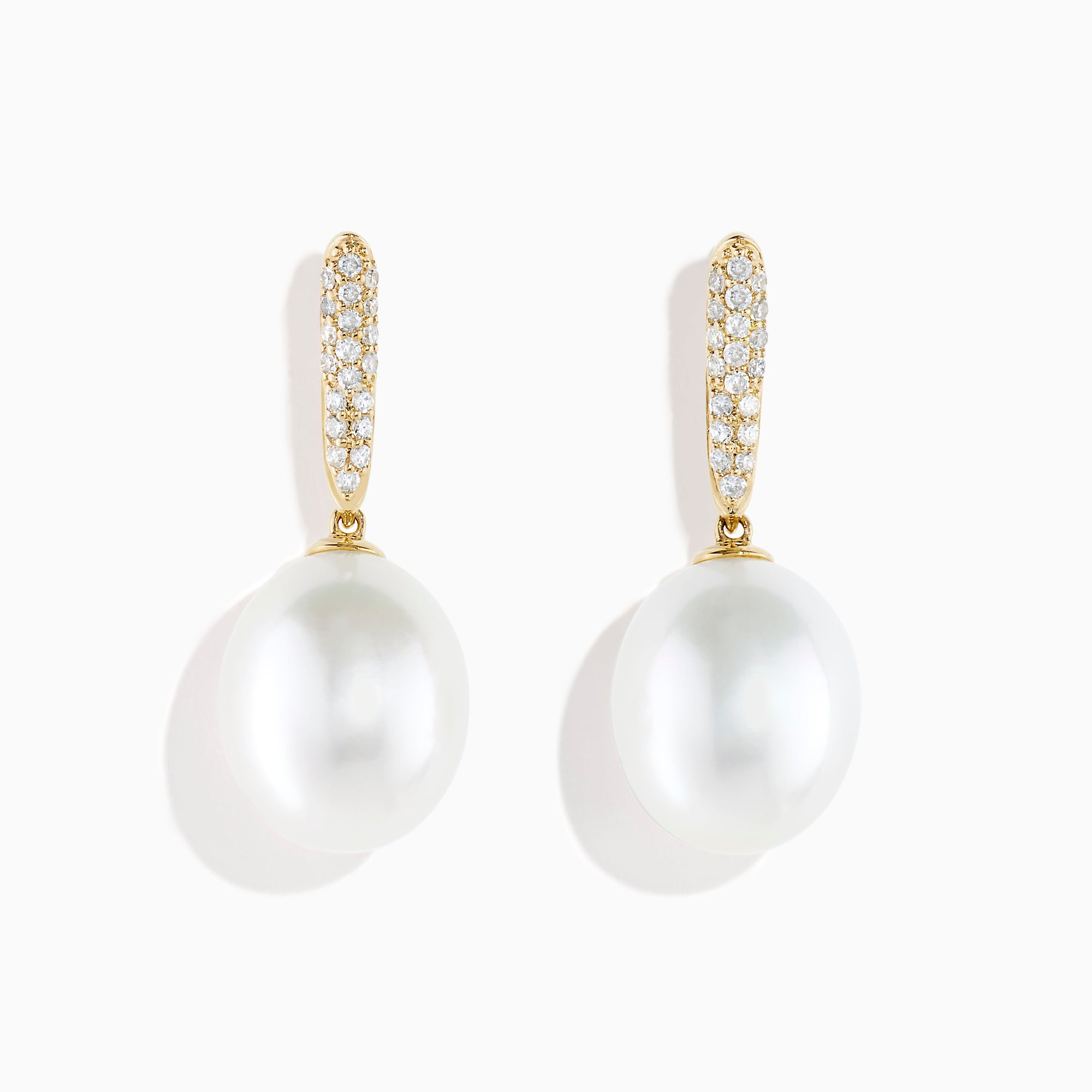 14K Yellow Gold Pearl and Diamond Drop Earrings