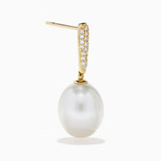14K Yellow Gold Pearl and Diamond Drop Earrings