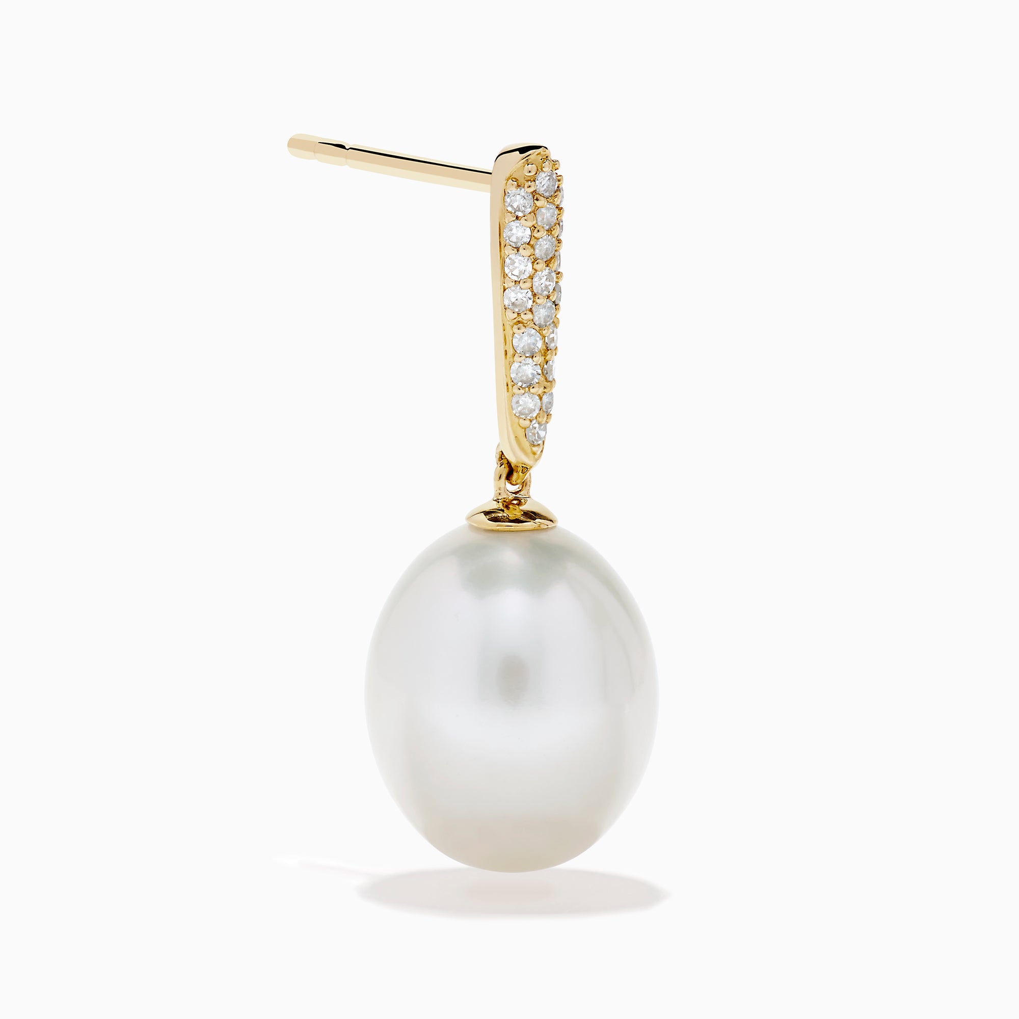 14K Yellow Gold Pearl and Diamond Drop Earrings