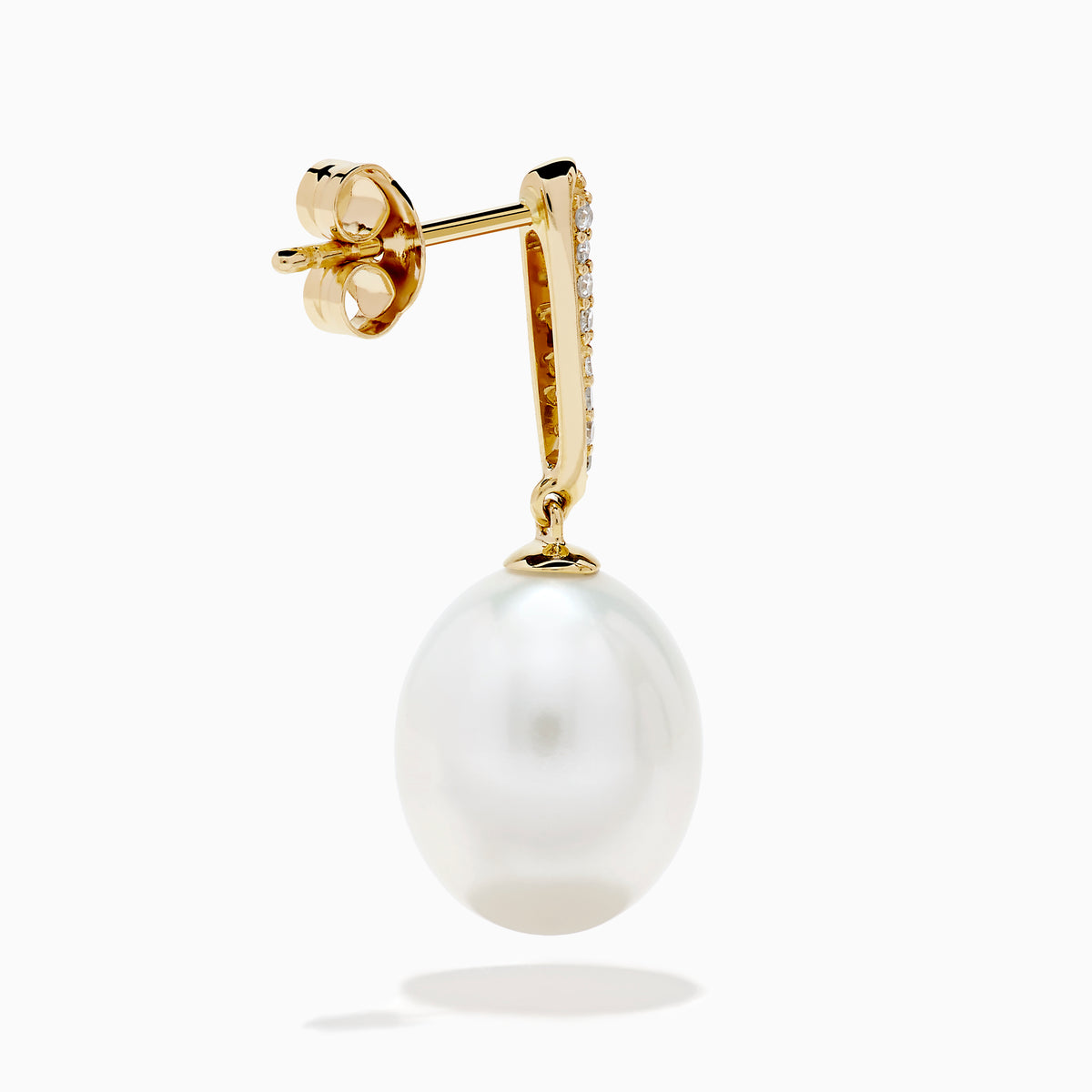 14K Yellow Gold Pearl and Diamond Drop Earrings