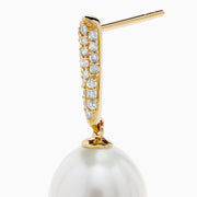 14K Yellow Gold Pearl and Diamond Drop Earrings