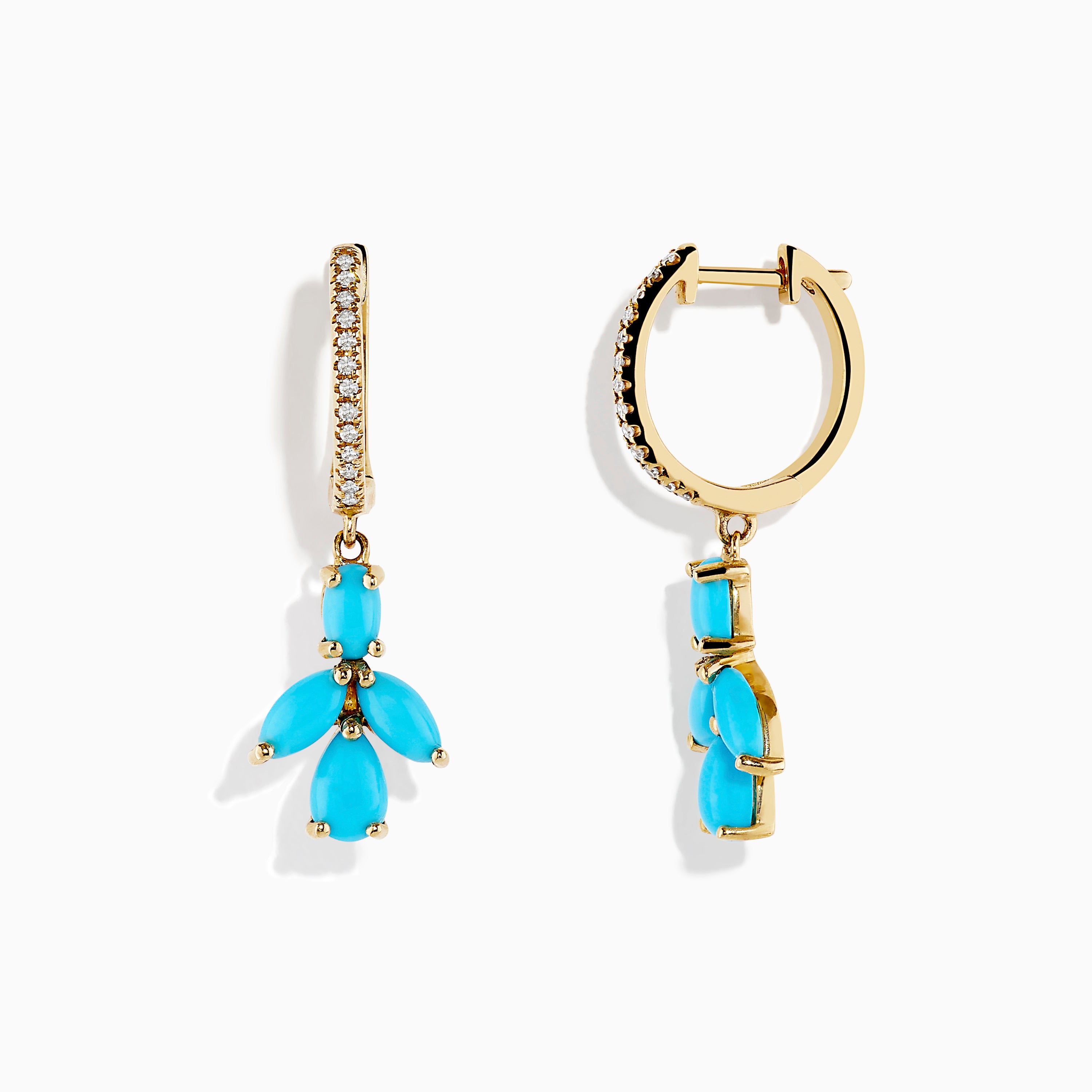 14K Yellow Gold Turquoise and Diamond Earrings