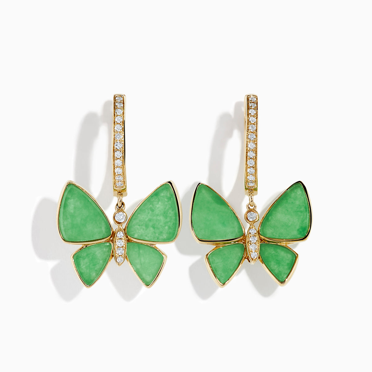 14K Yellow Gold Jade and Diamond Butterfly Earrings
