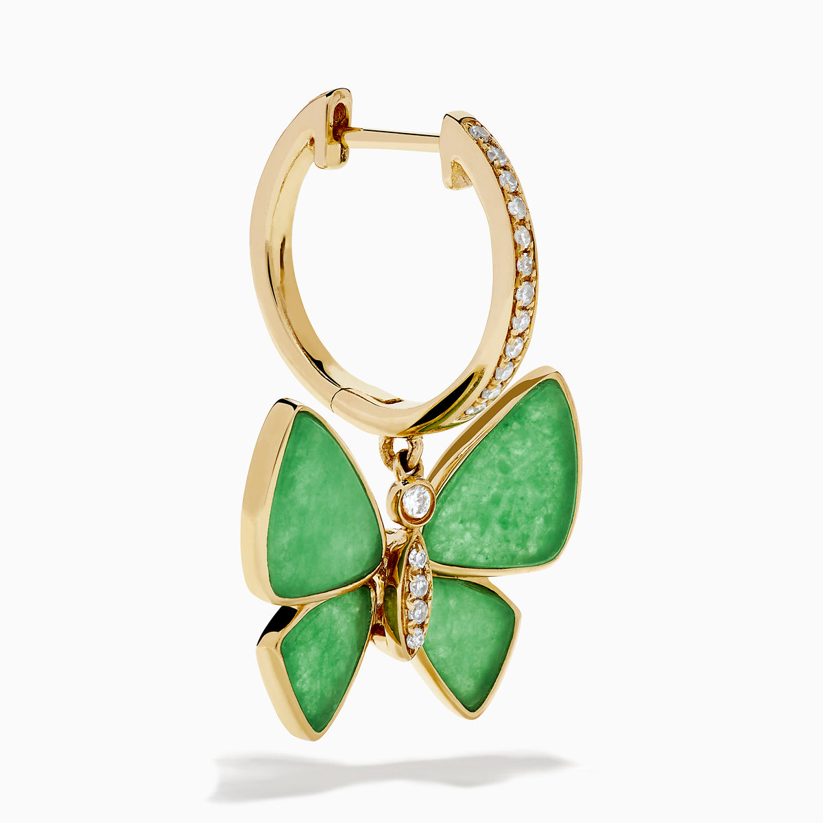 14K Yellow Gold Jade and Diamond Butterfly Earrings