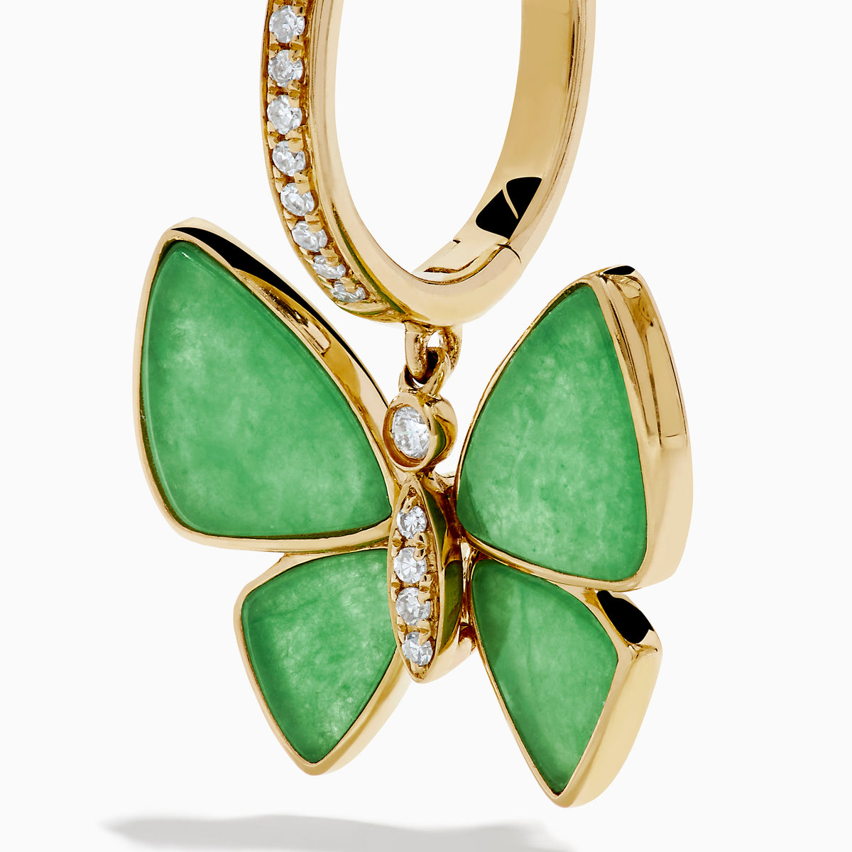 14K Yellow Gold Jade and Diamond Butterfly Earrings