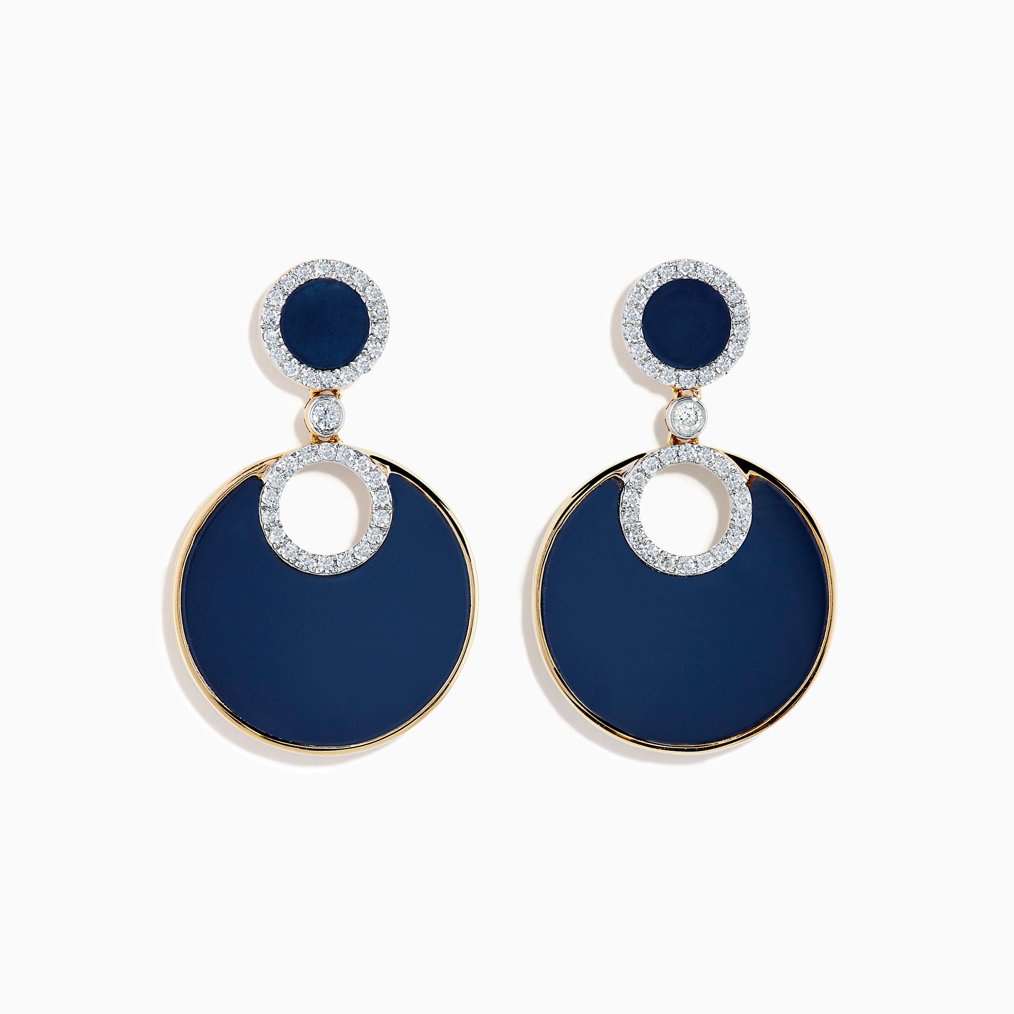 14K Yellow Gold Onyx and Diamond Circular Drop Earrings