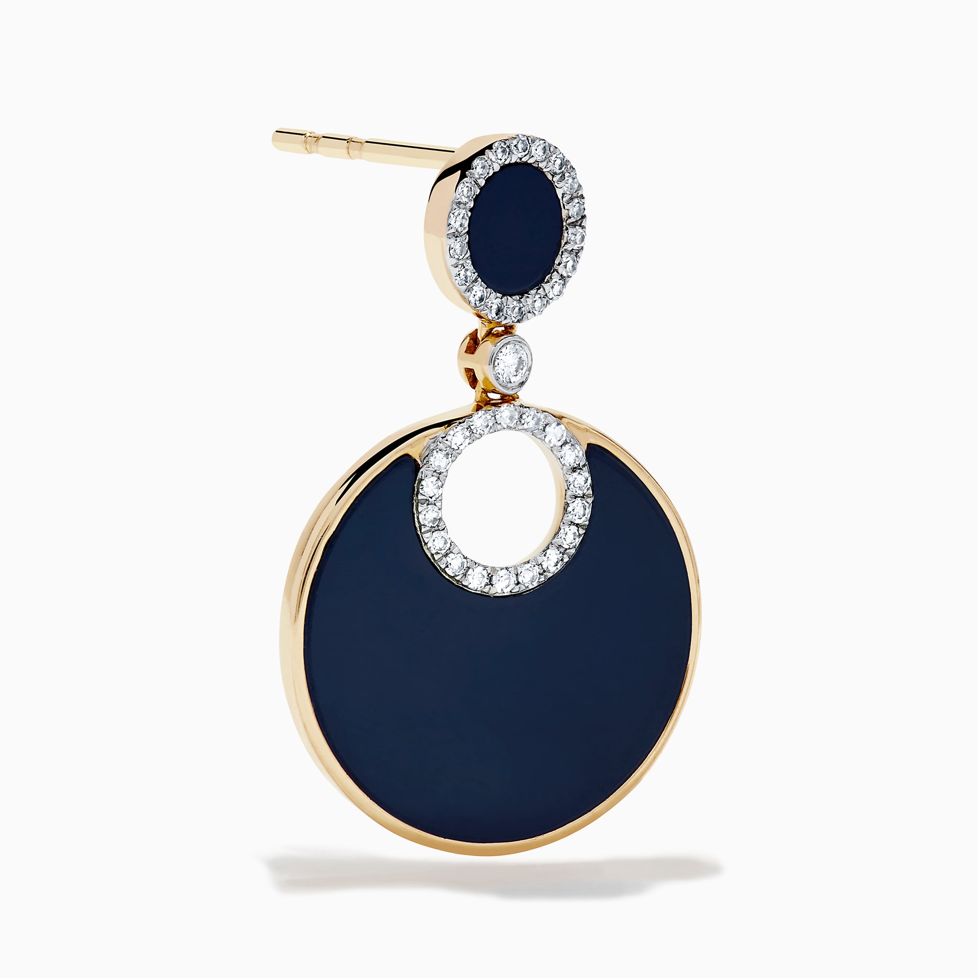 14K Yellow Gold Onyx and Diamond Circular Drop Earrings