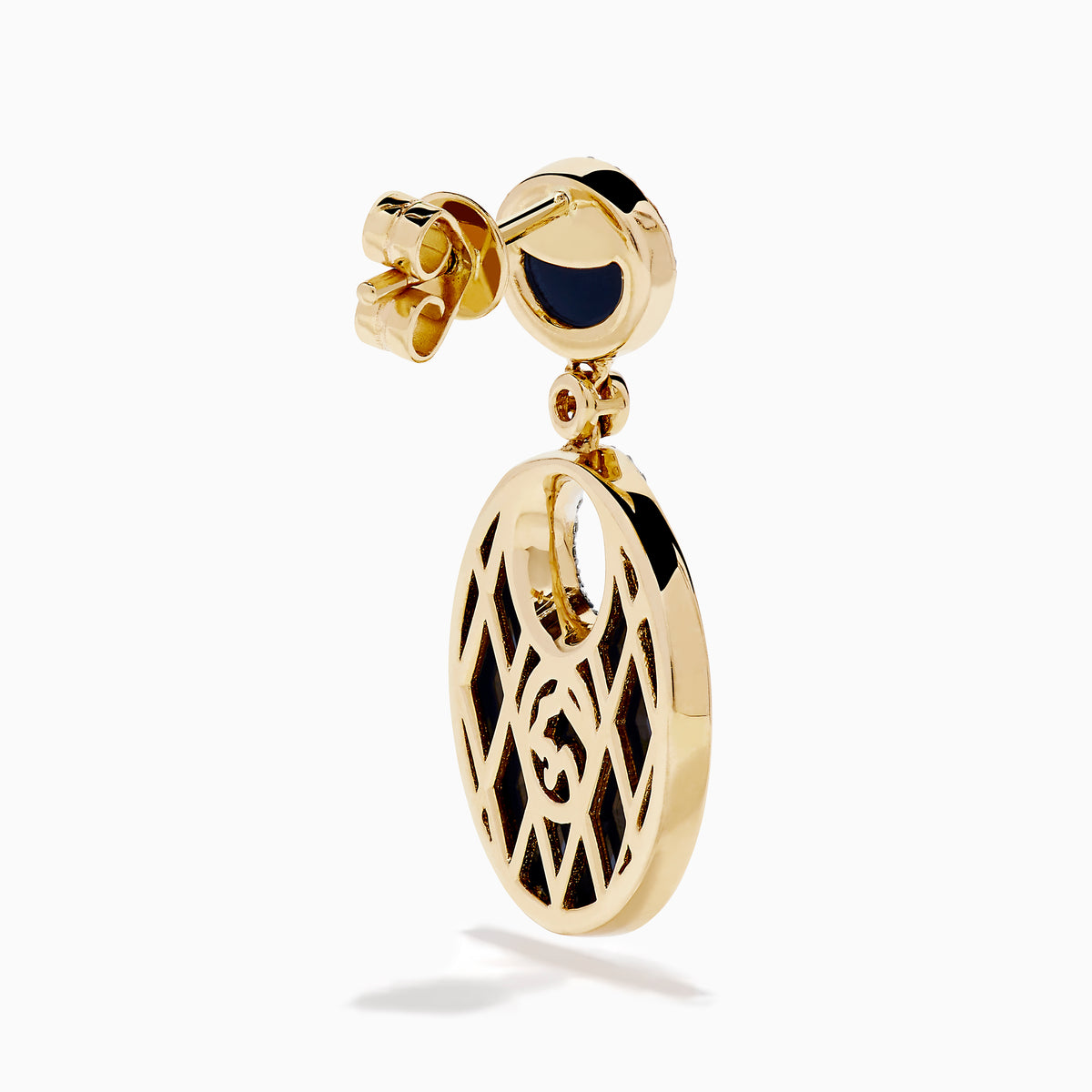 14K Yellow Gold Onyx and Diamond Circular Drop Earrings