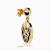 14K Yellow Gold Onyx and Diamond Circular Drop Earrings