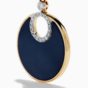 14K Yellow Gold Onyx and Diamond Circular Drop Earrings