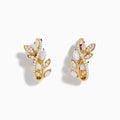Aurora 14K Yellow Gold Opal and Diamond Earrings, featuring leafy branch shapes with opals and diamonds set along the stems and leaves, displayed on a white background.