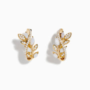 Aurora 14K Yellow Gold Opal and Diamond Earrings, featuring leafy branch shapes with opals and diamonds set along the stems and leaves, displayed on a white background.