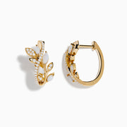 Aurora 14K Yellow Gold Opal and Diamond Earrings, featuring leafy branch shapes with opals and diamonds set along the stems and leaves, displayed on a white background.