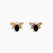 A pair of 14K Yellow Gold Black Onyx and Diamond Bee Stud Earrings is shown on a white background.