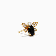 A pair of 14K Yellow Gold Black Onyx and Diamond Bee Stud Earrings is shown on a white background.