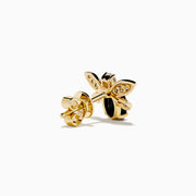 A pair of 14K Yellow Gold Black Onyx and Diamond Bee Stud Earrings is shown on a white background.
