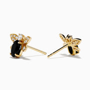 A pair of 14K Yellow Gold Black Onyx and Diamond Bee Stud Earrings is shown on a white background.