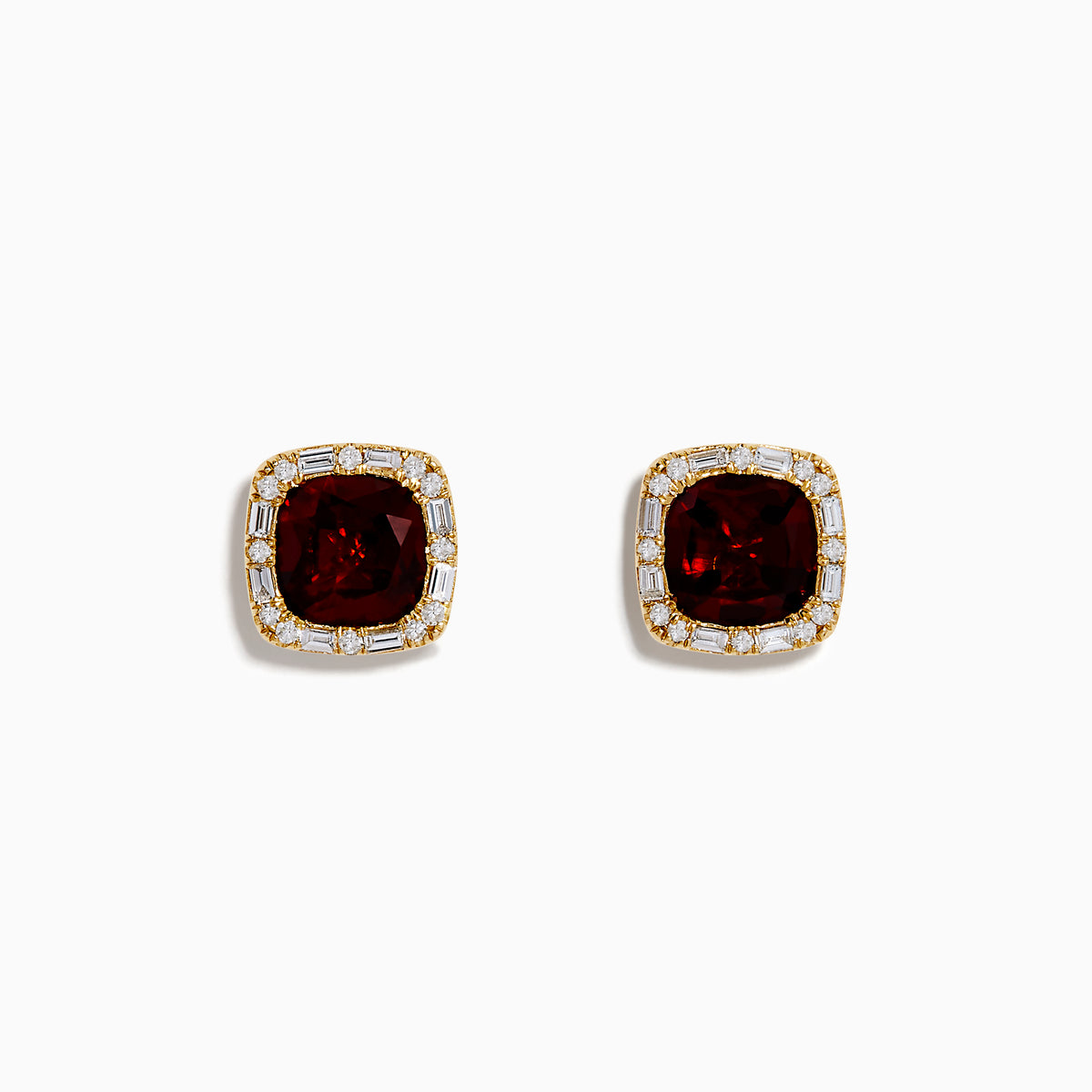 14K Yellow Gold Garnet and Diamond Cushion Halo Stud Earrings