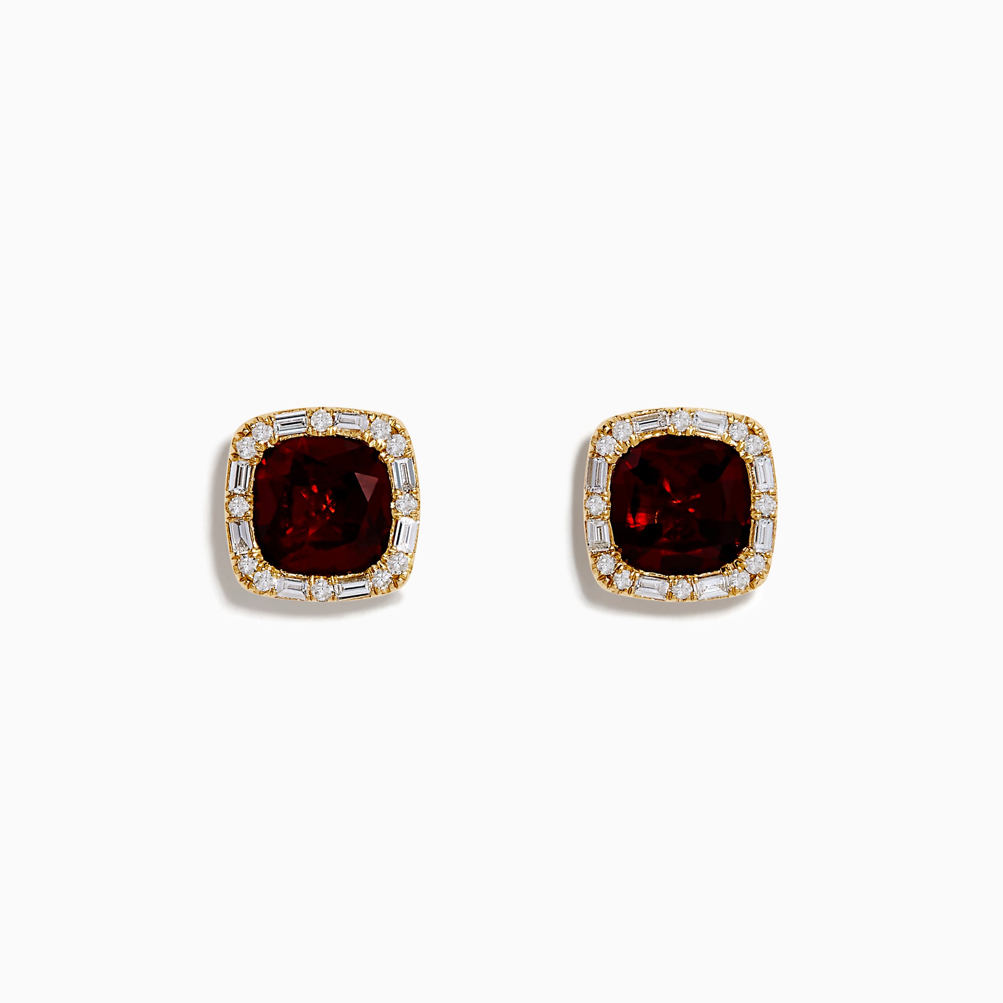 14K Yellow Gold Garnet and Diamond Cushion Halo Stud Earrings