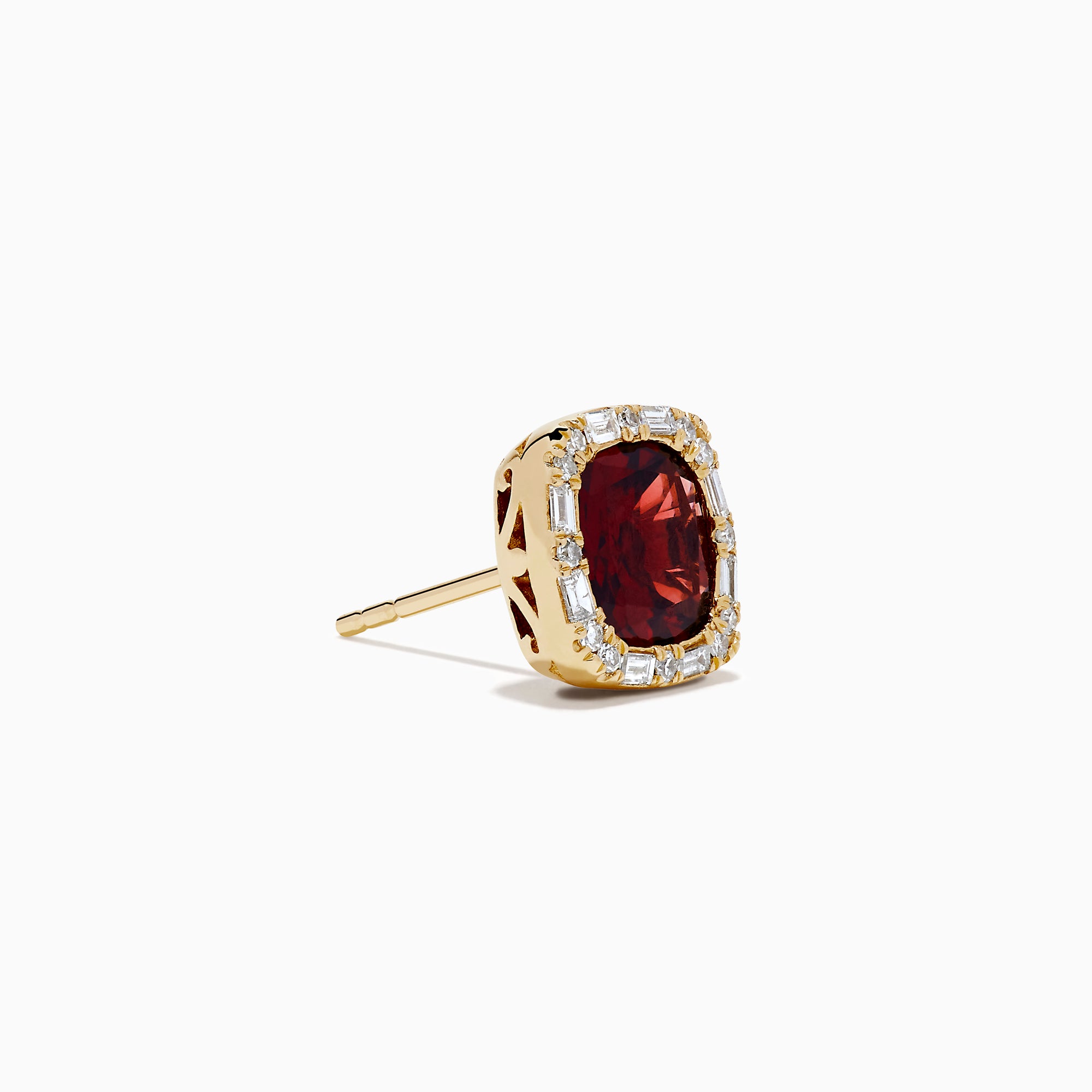 14K Yellow Gold Garnet and Diamond Cushion Halo Stud Earrings
