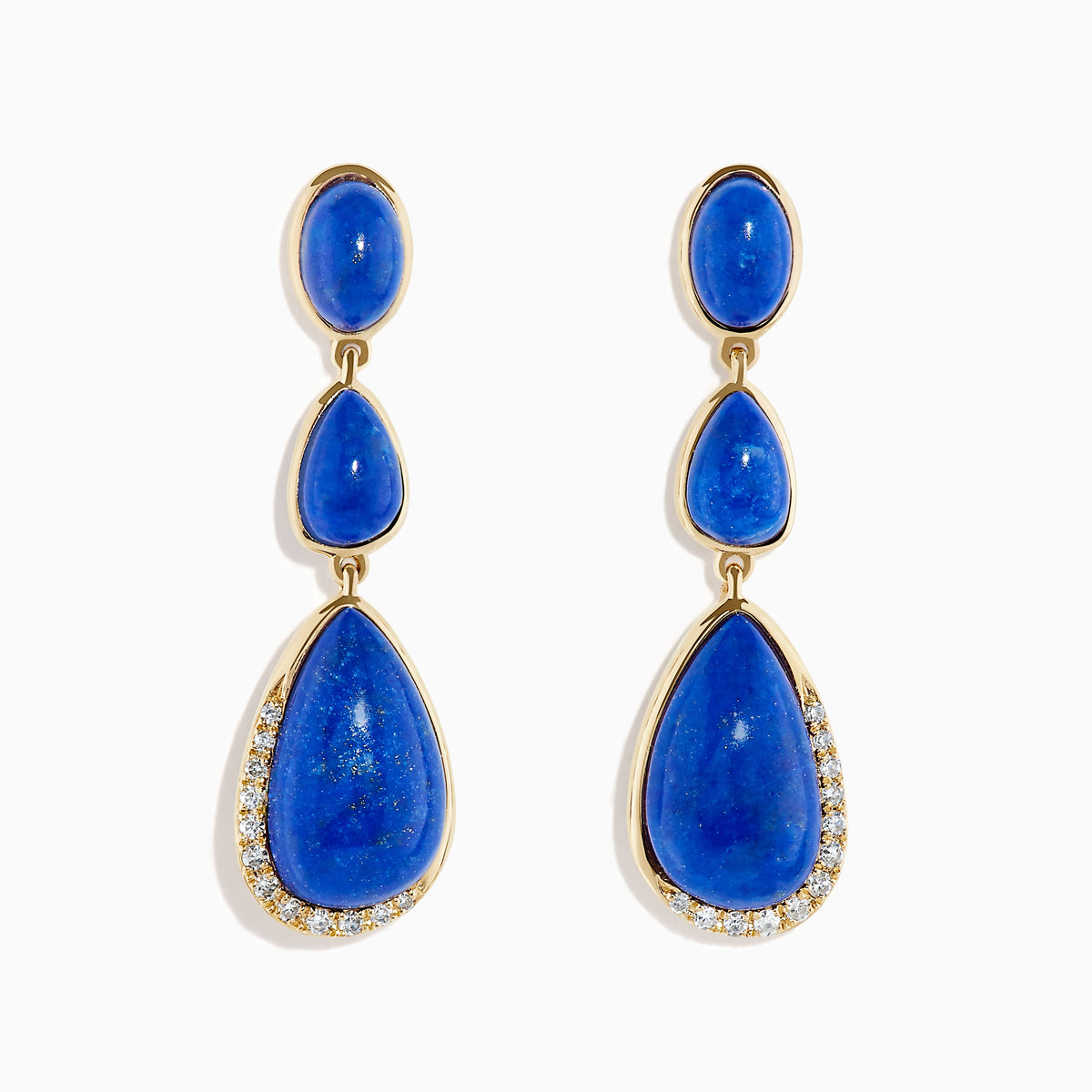 14K Yellow Gold Lapis Lazuli and Diamond Triple Drop Earrings