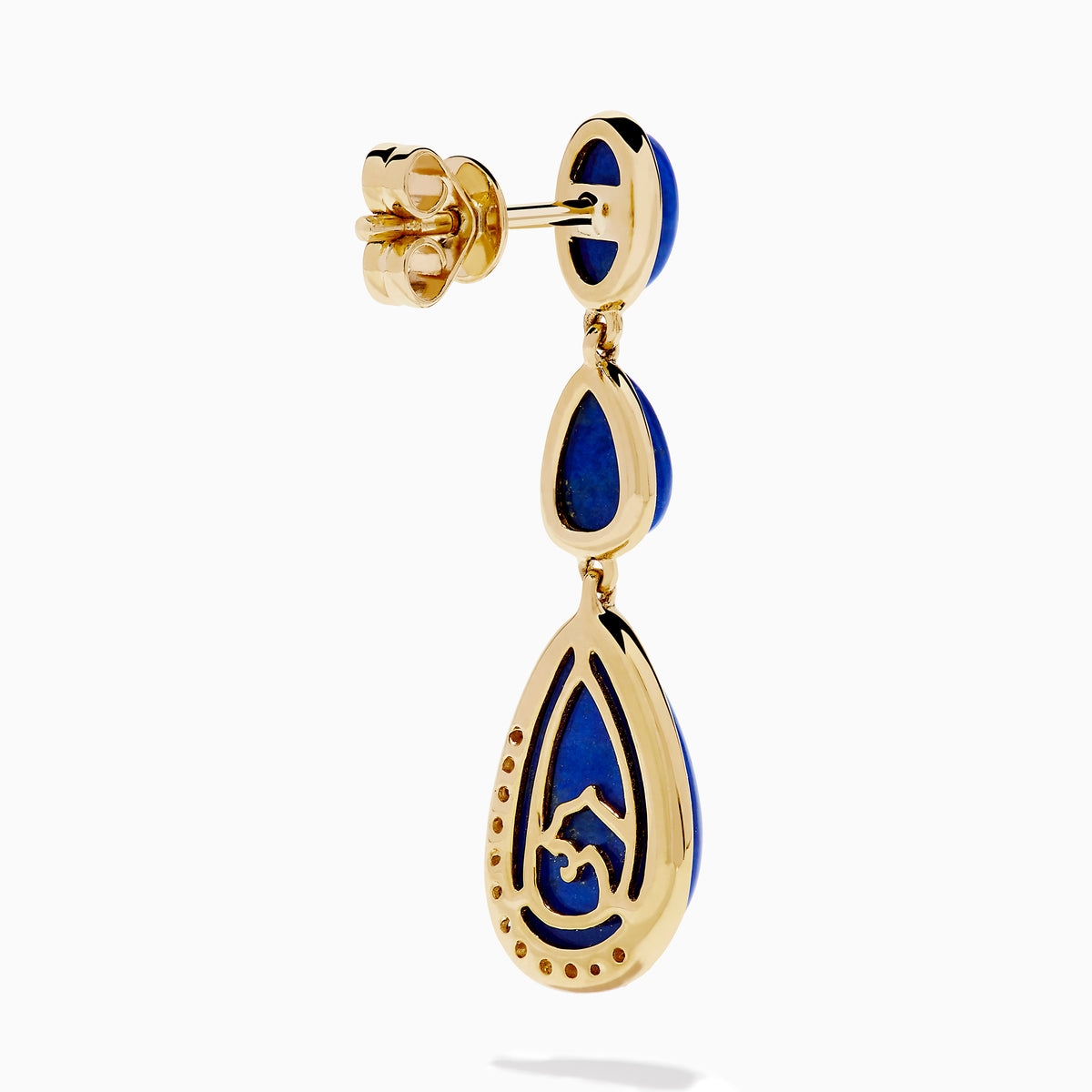 14K Yellow Gold Lapis Lazuli and Diamond Triple Drop Earrings