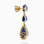 14K Yellow Gold Lapis Lazuli and Diamond Triple Drop Earrings