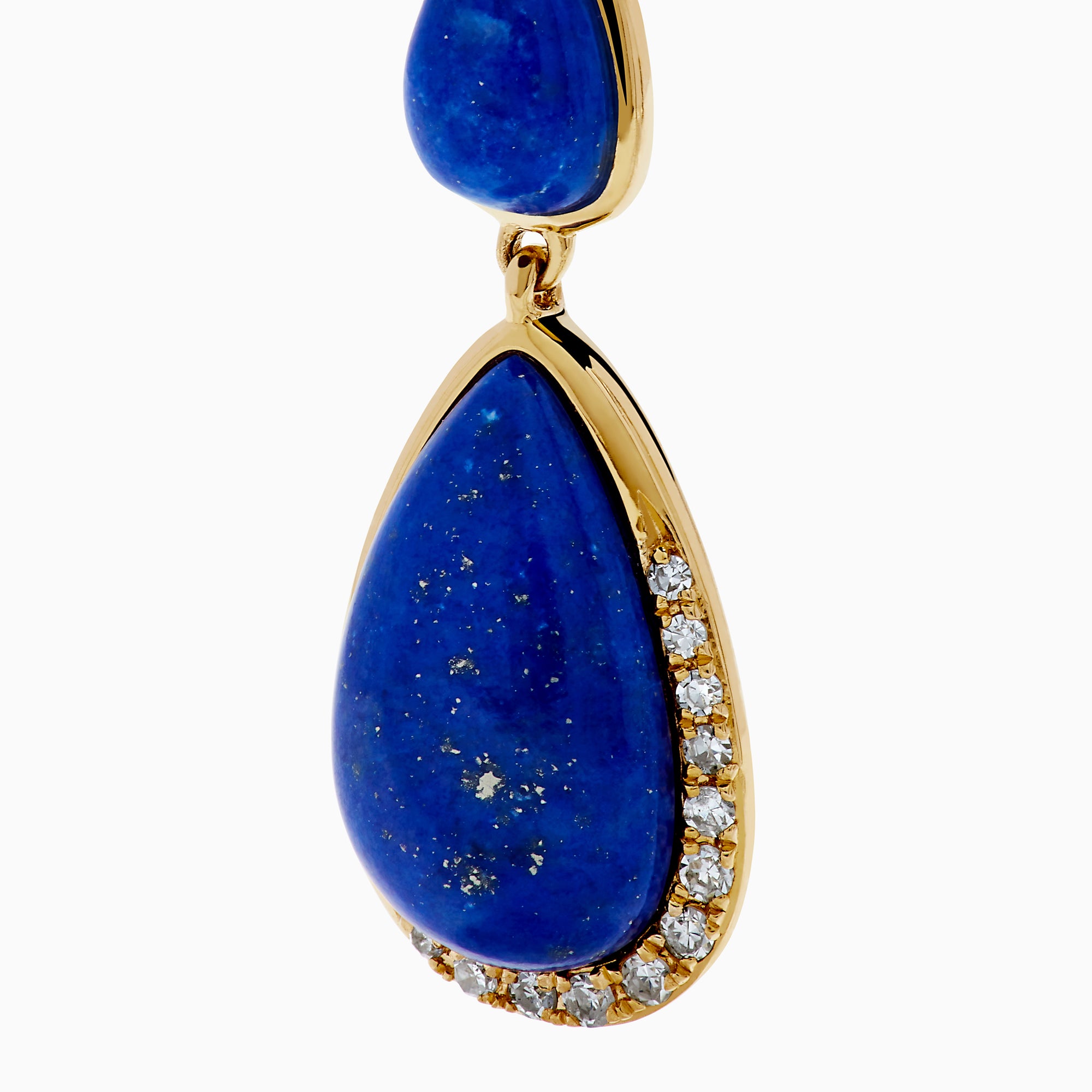 14K Yellow Gold Lapis Lazuli and Diamond Triple Drop Earrings