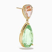 14K Yellow Gold Green Amethyst, Morganite and Diamond Drop Earrings