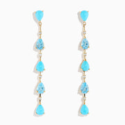 14K Yellow Gold Turquoise, Blue Topaz and Diamond Linear Drop Earrings