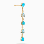 14K Yellow Gold Turquoise, Blue Topaz and Diamond Linear Drop Earrings