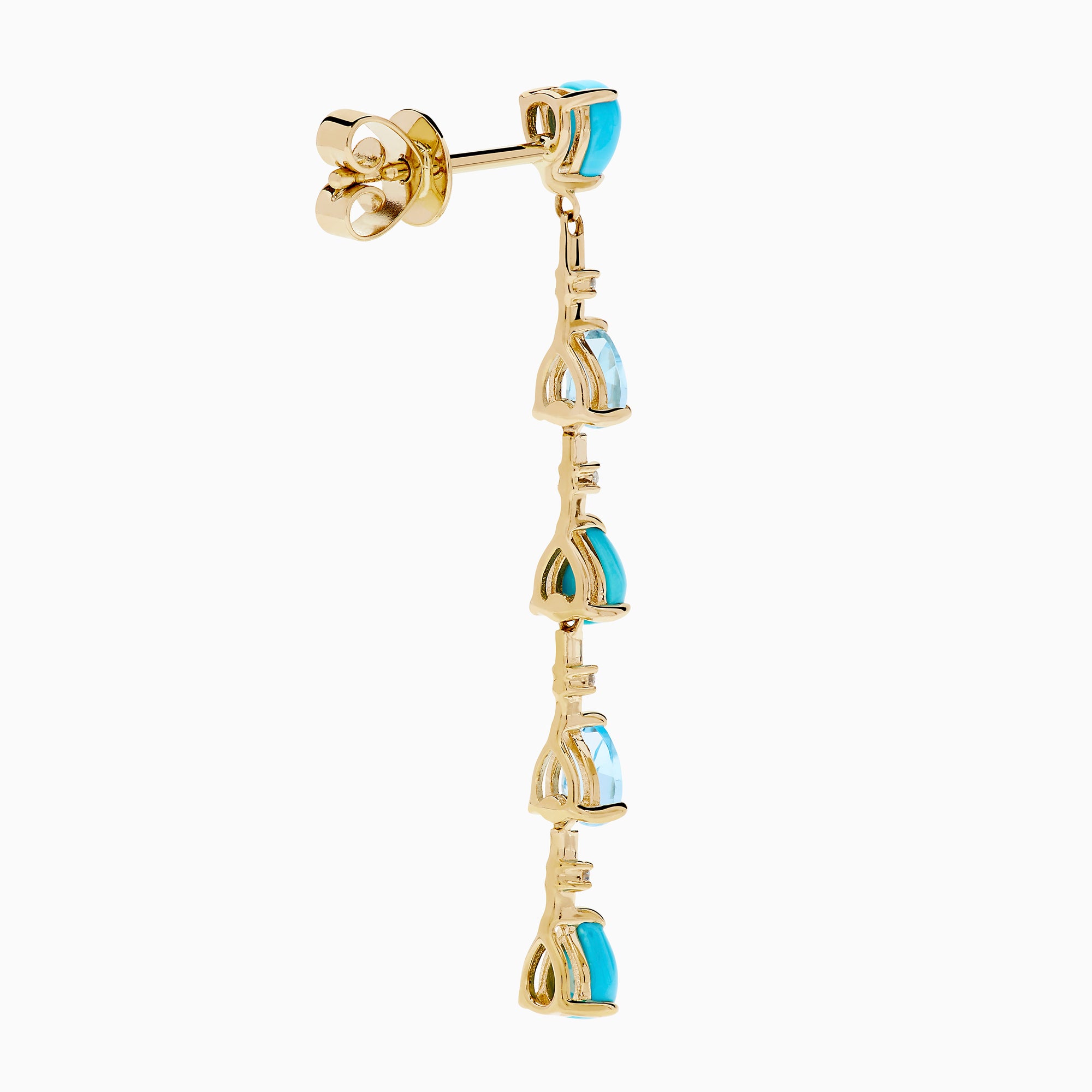 14K Yellow Gold Turquoise, Blue Topaz and Diamond Linear Drop Earrings
