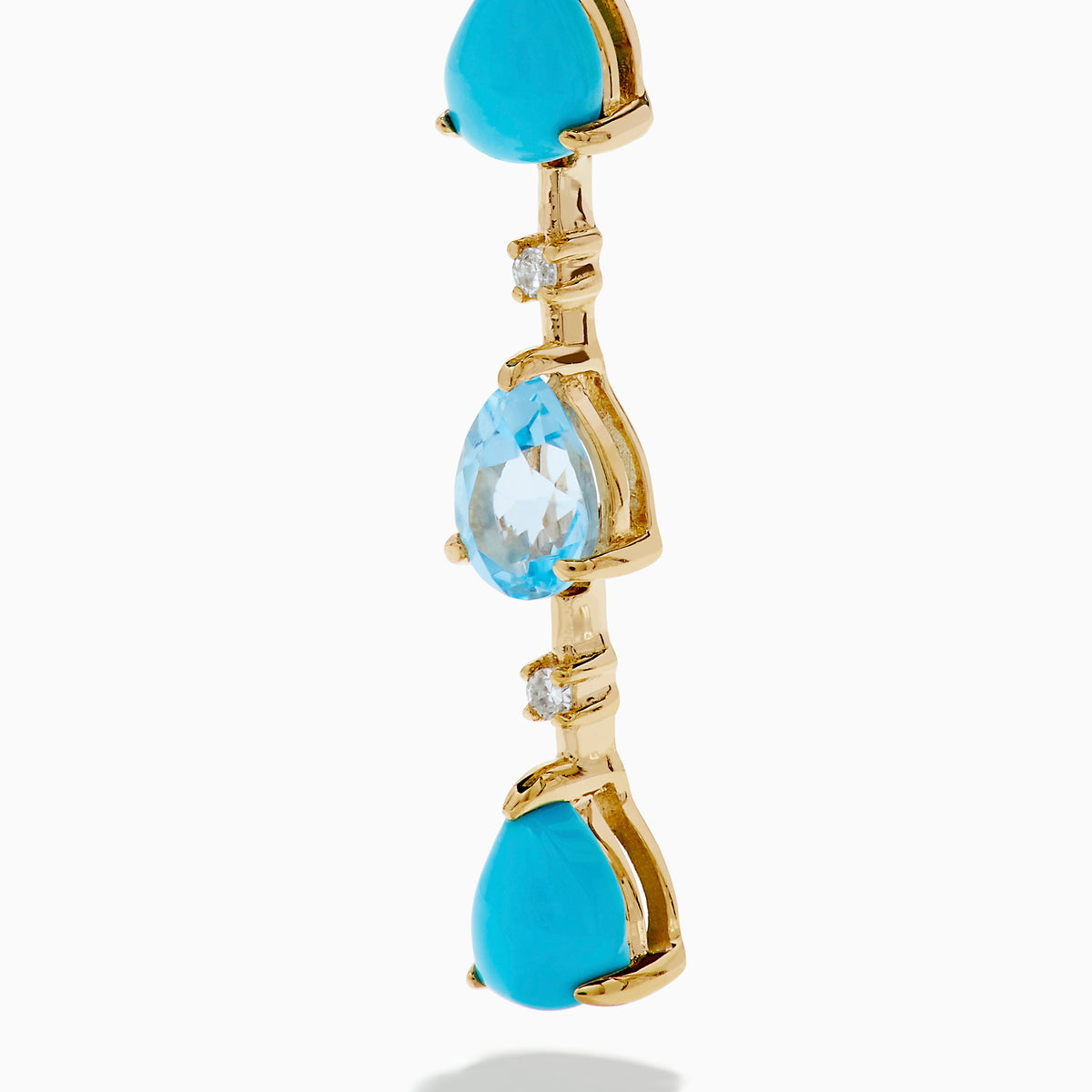 14K Yellow Gold Turquoise, Blue Topaz and Diamond Linear Drop Earrings