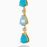 14K Yellow Gold Turquoise, Blue Topaz and Diamond Linear Drop Earrings