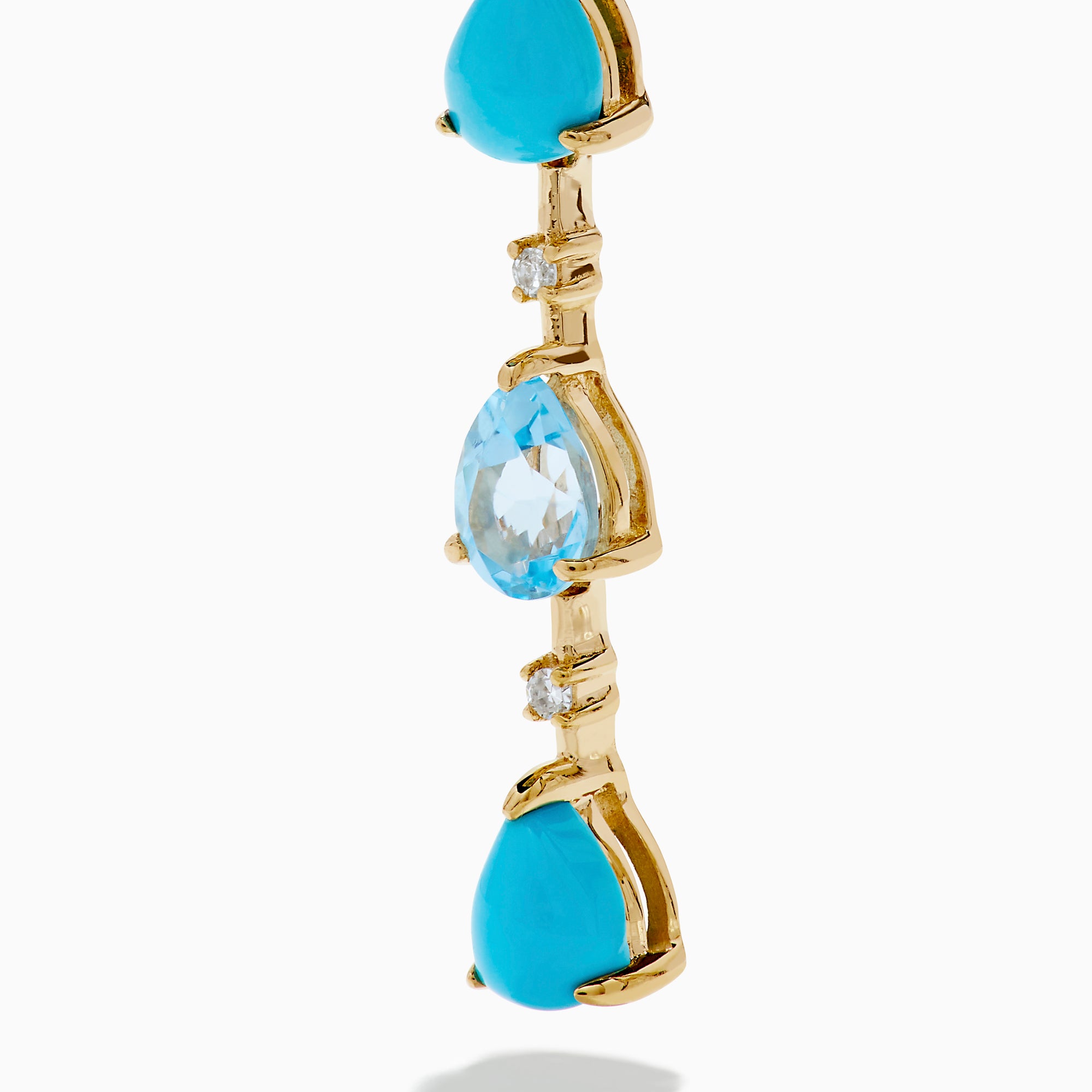 14K Yellow Gold Turquoise, Blue Topaz and Diamond Linear Drop Earrings