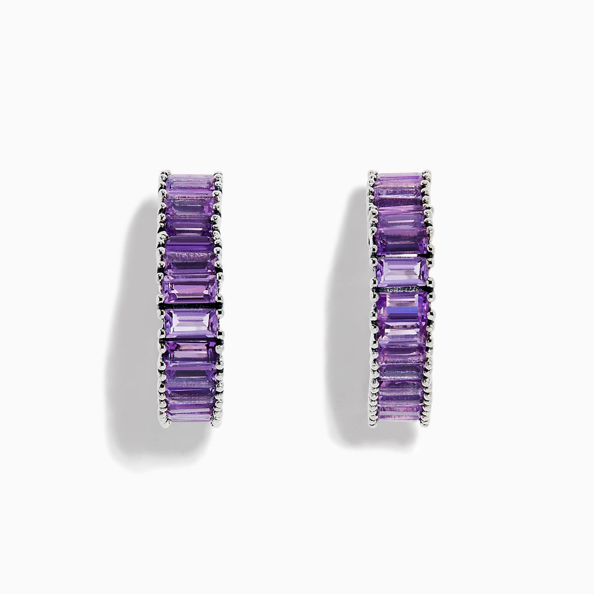 Sterling Silver Amethyst and Pink Amethyst Baguette Heart Earrings