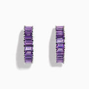 Sterling Silver Amethyst and Pink Amethyst Baguette Heart Earrings