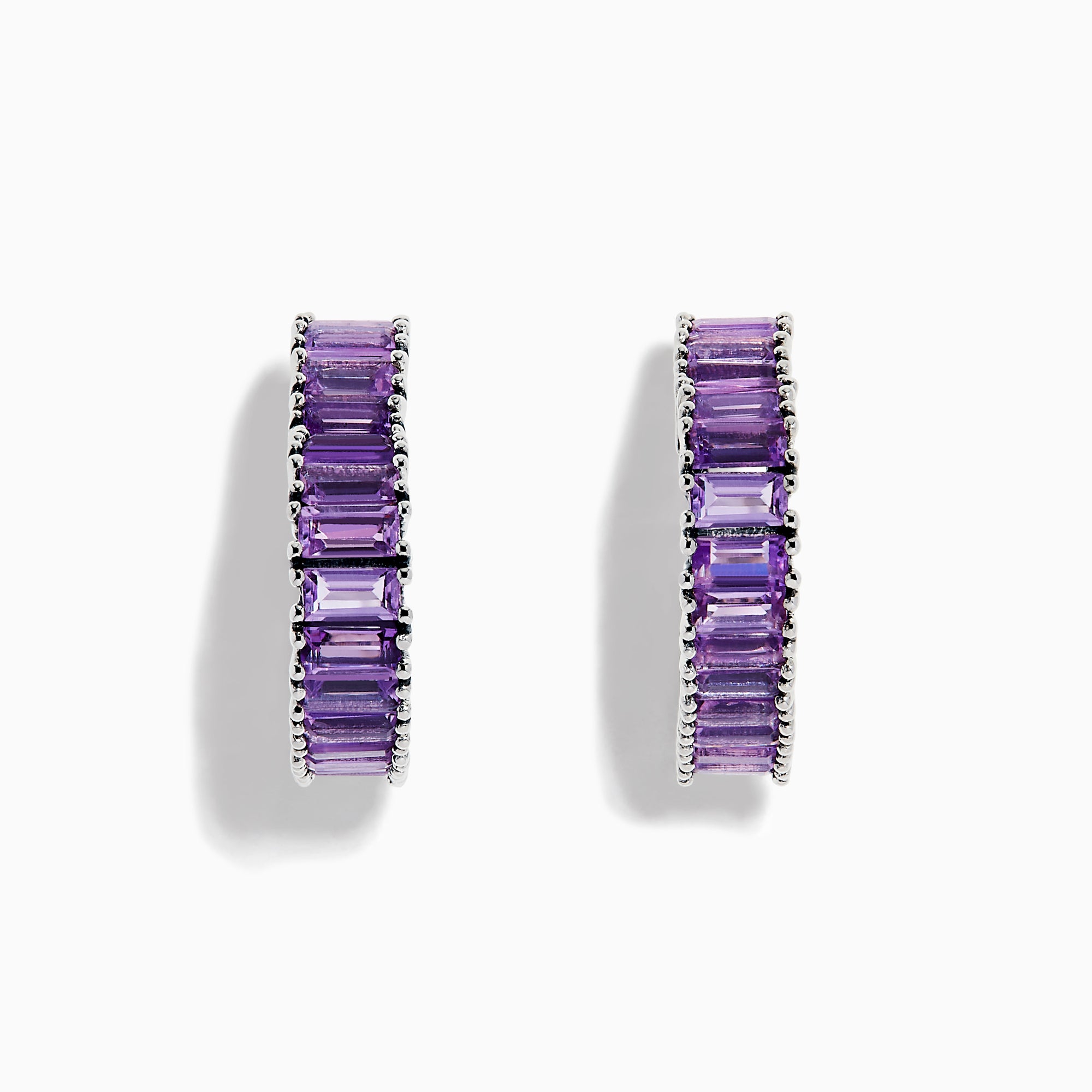 Sterling Silver Amethyst and Pink Amethyst Baguette Heart Earrings