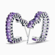 Sterling Silver Amethyst and Pink Amethyst Baguette Heart Earrings