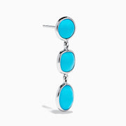 Add a modern touch to your jewelry with these 925 Sterling Silver Turquoise Drop Earrings, featuring three vibrant turquoise stones—round, square, and oval—set vertically in minimalist bezels.