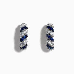 925 Sterling Silver Blue and White Sapphire Earrings featuring alternating diagonal bands of blue and clear stones, similar to blue sapphire earrings, shown against a plain white background.