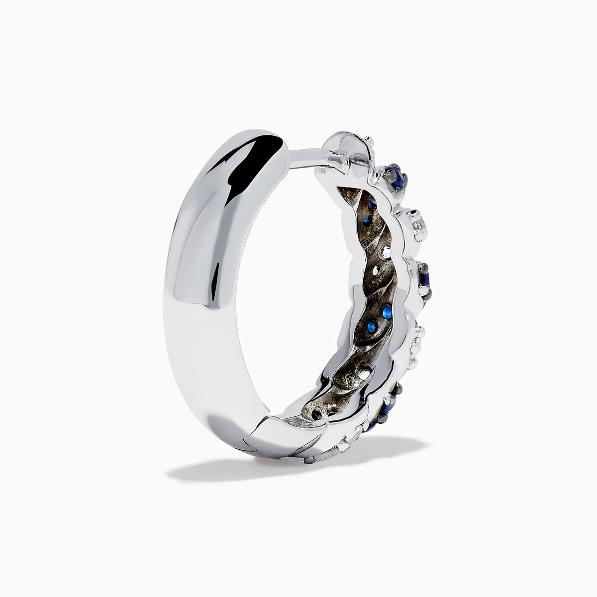 925 Sterling Silver Blue and White Sapphire Earrings featuring alternating diagonal bands of blue and clear stones, similar to blue sapphire earrings, shown against a plain white background.