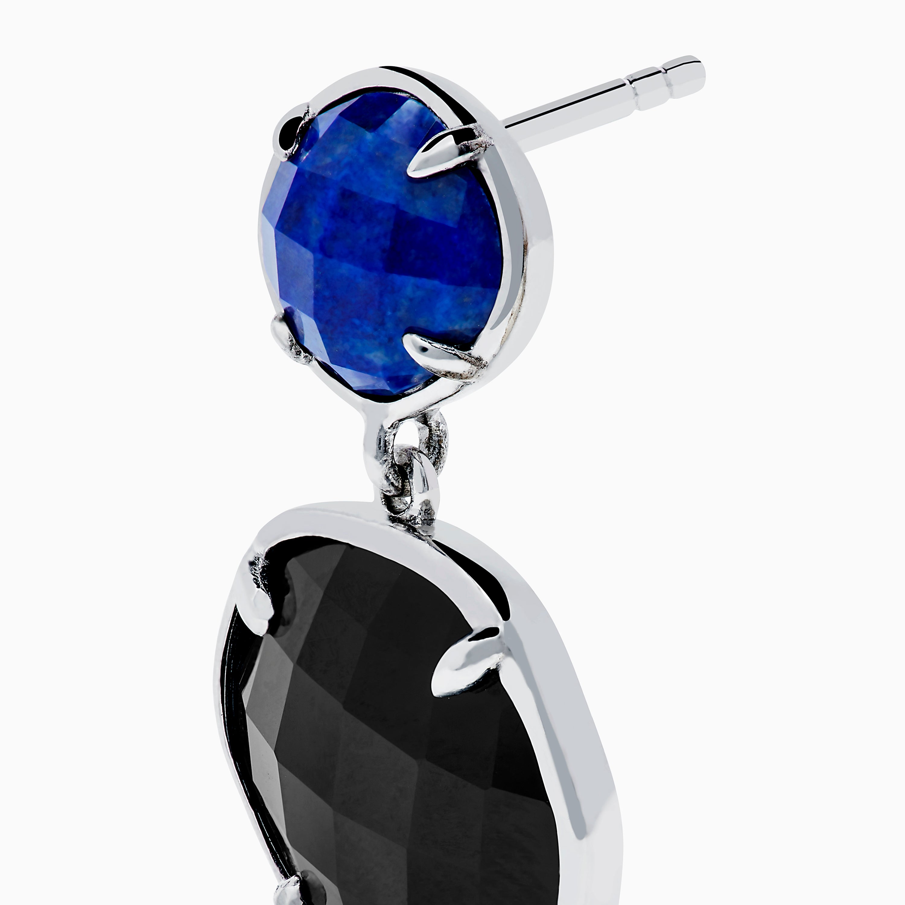 925 Sterling Silver Lapis Lazuli and Onyx Drop Earrings
