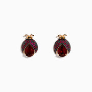 14K Rose Gold Rhodolite, Ruby and Black Diamond Ladybug Earrings