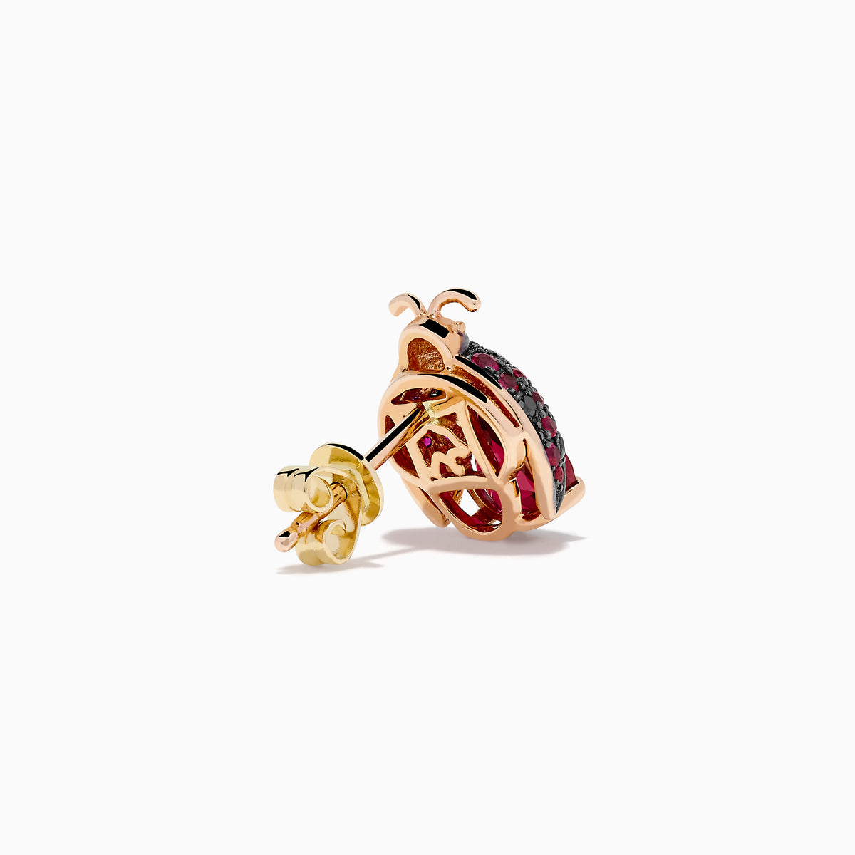 14K Rose Gold Rhodolite, Ruby and Black Diamond Ladybug Earrings