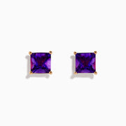 14K Rose Gold Amethyst Stud Earrings featuring square-cut stones in prong settings, shown on a white background.