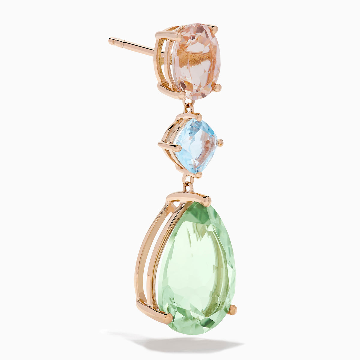 14K Rose Gold Green Amethyst, Blue Topaz and Morganite Drop Earrings